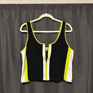 Express Zipper Cropped Tank Black/White/Green Sz XL